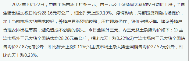 2022年10月23日中國(guó)商品大豬市場(chǎng)行情綜述